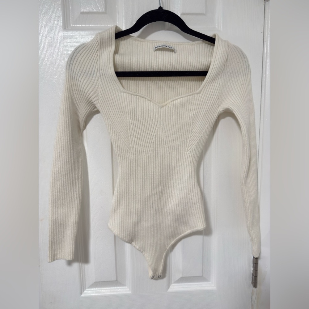 AF White Sweeatheart Ribbed Knit Bodysuit